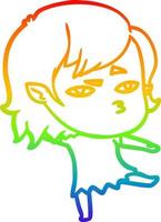rainbow gradient line drawing cartoon vampire girl vector