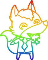 rainbow gradient line drawing cartoon hungry wolf in office clothes vector