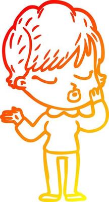 warm gradient line drawing cartoon woman with eyes shut