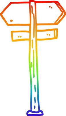 rainbow gradient line drawing cartoon direction sign