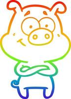 rainbow gradient line drawing happy cartoon pig vector