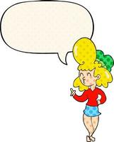 cartoon woman and big hair and speech bubble in comic book style vector