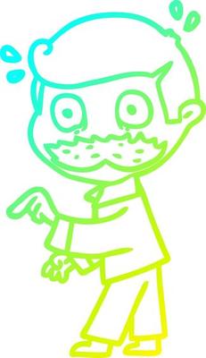 cold gradient line drawing cartoon man with mustache making a point