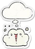 cute cartoon cloud and thought bubble as a distressed worn sticker vector