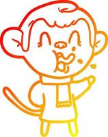 warm gradient line drawing crazy cartoon monkey vector