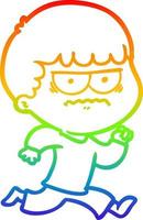 rainbow gradient line drawing cartoon angry man vector