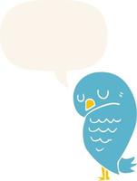 cartoon bird and speech bubble in retro style vector