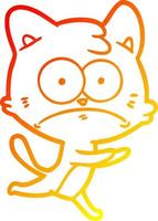 dibujo de línea de gradiente cálido gato nervioso de dibujos animados vector