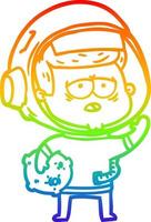 rainbow gradient line drawing cartoon tired astronaut vector