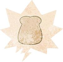 cartoon slice of bread and speech bubble in retro textured style vector