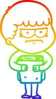 rainbow gradient line drawing cartoon annoyed man vector