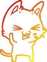 warm gradient line drawing cartoon cat hissing vector