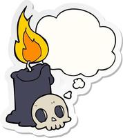 cartoon skull and candle and thought bubble as a printed sticker vector