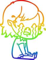 rainbow gradient line drawing cartoon crying vampire girl vector