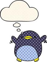 cute cartoon flapping penguin and thought bubble in comic book style vector