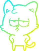 cold gradient line drawing bored cartoon cat vector