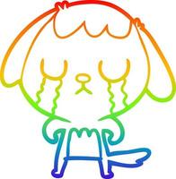 dibujo de línea de gradiente de arco iris lindo perro de dibujos animados llorando vector