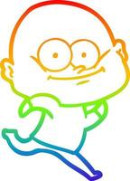 rainbow gradient line drawing cartoon bald man staring vector