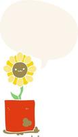 cute cartoon flower and speech bubble in retro style vector