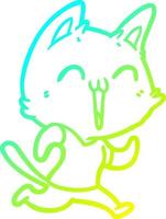 línea de gradiente frío dibujo feliz gato de dibujos animados vector