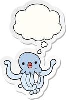 cartoon jellyfish and thought bubble as a printed sticker vector