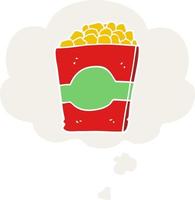 cartoon popcorn and thought bubble in retro style vector