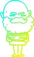 cold gradient line drawing cartoon man with beard frowning vector