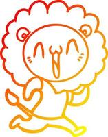 warm gradient line drawing happy cartoon lion vector