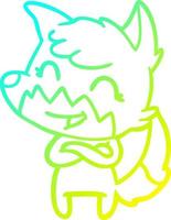 cold gradient line drawing happy cartoon fox vector