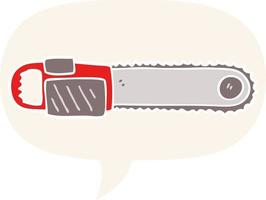 cartoon chainsaw and speech bubble in retro style vector