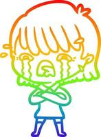 rainbow gradient line drawing cartoon girl crying vector