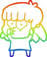 rainbow gradient line drawing cartoon surprised girl vector