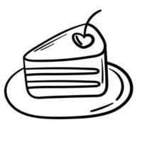 Doodle sticker slice of delicious cake vector