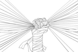 illustration of hand with bandage drawing with line-art on white background. vector