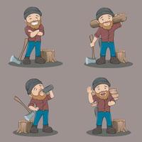 Lumberjack Cartoon Character Set.  Woodcutter with an Ax.  Vector illustration