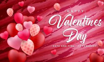 Happy valentines day red color balloon with abstract background for trendy vector banner design