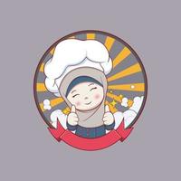 cute hijab chef girl smiling character art illustration logo cartoon.design vector
