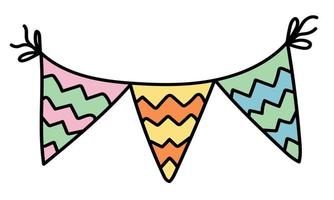 Doodle drawing with holiday banners, garlands for birthday party decoration
