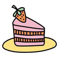 Doodle sticker with cute birthday cake vector