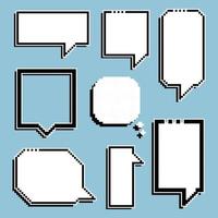 collection set of retro game 8 bit line pixel speech bubble balloon black and white color with shadow, flat design vector illustration