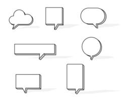 collection set of blank hand drawn speech bubble balloon with shadow, think speak talk whisper text box, flat vector illustration design isolated