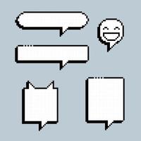 collection set of retro game 8 bit line pixel speech bubble balloon black and white color with shadow, flat design vector illustration