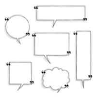 collection set of black and white hand drawn blank quotation mark speech bubble, think, speak, talk, text box balloon banner border frame, flat design vector illustration