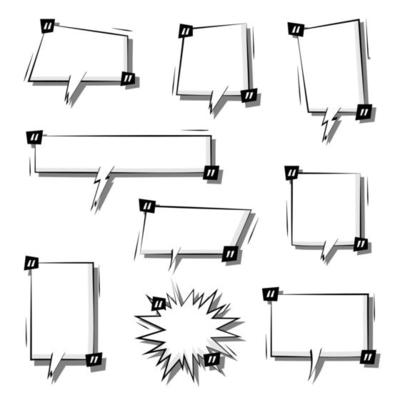 collection set of blank hand drawing speech bubble balloon with quotation marks, think speak talk text box, banner, flat vector illustration design