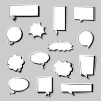 collection set of hand drawn blank speech bubble balloon, think, speak, talk, text box banner with shadow, black and white color, flat design vector illustration