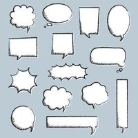 conjunto de colección de globo de burbuja de voz de dibujo a mano en blanco y negro en blanco, caja de texto de hablar de pensar, banner, diseño de ilustración de vector plano