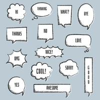 collection set of blank  black and white hand drawing speech bubble balloon, think speak talk text box, banner, flat vector illustration design