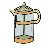 Doodle sticker with cute French press vector