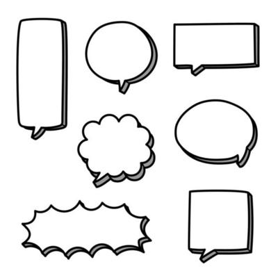 collection set of blank black and white hand drawing speech bubble balloon, think speak talk text box, banner, flat vector illustration design