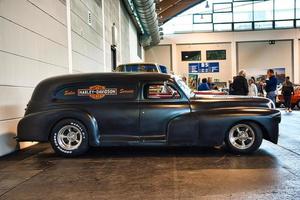 FRIEDRICHSHAFEN - MAY 2019 black CHEVY PANEL TRUCK HARLEY DAVIDSON 1948 at Motorworld Classics Bodensee on May 11, 2019 in Friedrichshafen, Germany photo